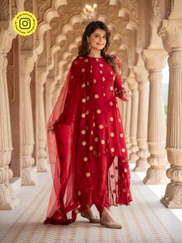 Label Shaurya Sanadhya - Maroon Dhoti with Kurta & Dupatta (Set of 3)