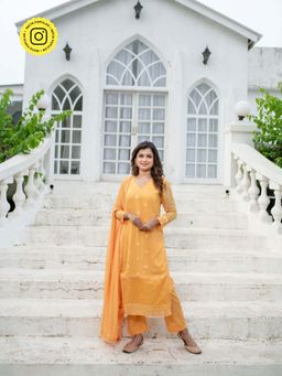 Label Shaurya Sanadhya - Light Orange Embroidered Kurta with Pant & Dupatta (Set of 3)