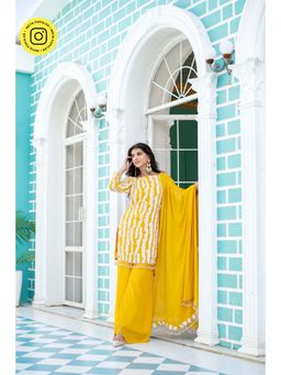 Label Shaurya Sanadhya - Yellow White Long Sequin Kurta With Palazzo And Dupatta (Set of 3)