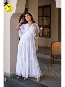 Label Shaurya Sanadhya - White Pleated Layered Maxi Dress