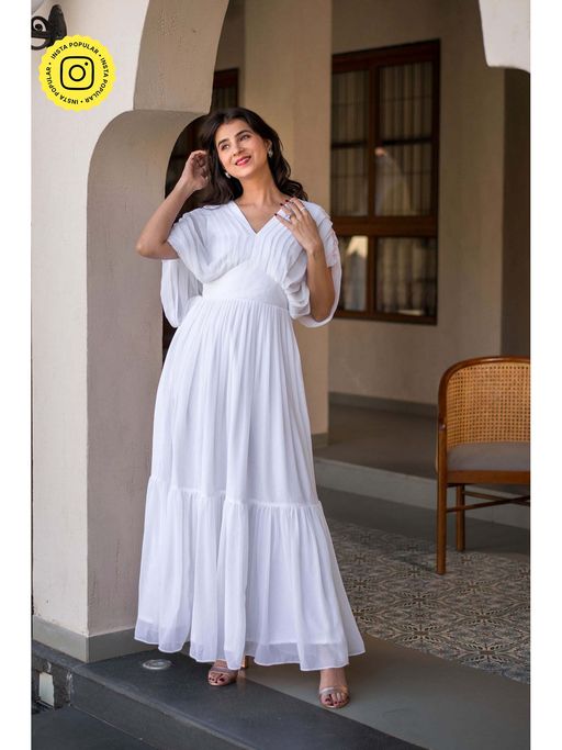 white pleated layered dress Zady White Layered Sunray Pleated Georgette Maxi Dress