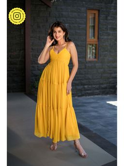 Label Shaurya Sanadhya - Mustard Tie Up Georgette Maxi Dress