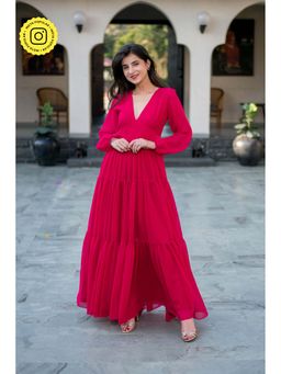 Label Shaurya Sanadhya - Pink layered Georgette Maxi Dress