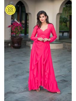 Label Shaurya Sanadhya - Light Pink Ruffle Georgette Maxi Dress