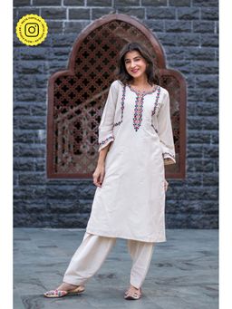 Label Shaurya Sanadhya - Cream Kurta Embroidered Kurta With Salwar (Set of 2)
