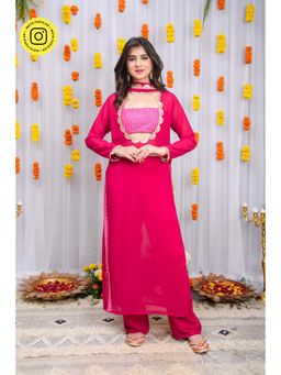 Label Shaurya Sanadhya - Rani Pink Kurta Tube Top with Pant and Dupatta (Set of 4)
