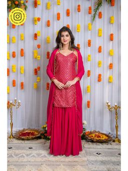 Label Shaurya Sanadhya - Red Sharara with Heavy Kurta and Dupatta (Set of 3)