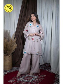 Label Shaurya Sanadhya - Grey Hand Painted Kurta with Palazzo (Set of 2)