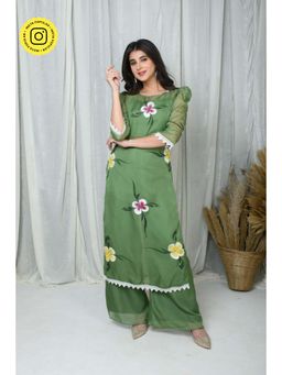 Label Shaurya Sanadhya - Green Hand Painted Kurta with Palazzo (Set of 2)