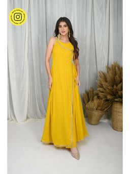 Label Shaurya Sanadhya - Yellow Overlap Embroidered Gown