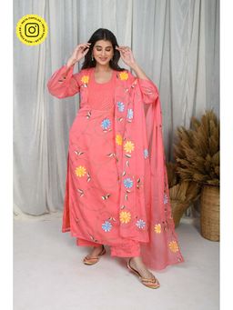 Label Shaurya Sanadhya - Light Peach Embroidered Hand Painted Kurta with Palazzo and Dupatta