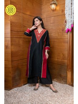 Label Shaurya Sanadhya - Black Red Embroidered Kurta with Palazzo