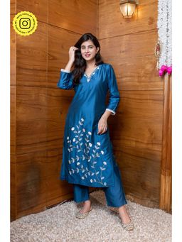 Label Shaurya Sanadhya - Floral Blue Embroidered Kurta with Pant
