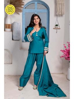 Label Shaurya Sanadhya - Teal Short Kurta With Salwar And Dupatta