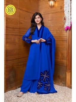 Label Shaurya Sanadhya - Electric Blue Floral Patchwork Kurta With Palazzo And Dupatta