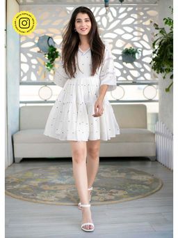 Label Shaurya Sanadhya - White Polka Dot Ruffle Fit And Flare Short Dress