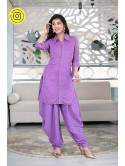 Label Shaurya Sanadhya - Lavender Georgette Thread Work Kurta With Patiala (Set Of 2)