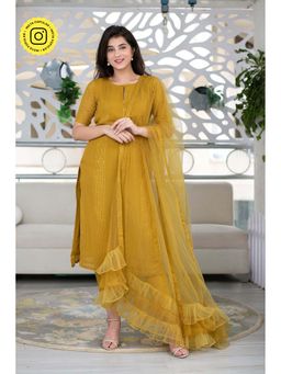 Label Shaurya Sanadhya - Mustard Kurta With Ruffle Dupatta (Set Of 2)