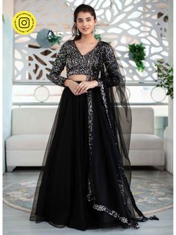Label Shaurya Sanadhya - Black And Silver Lehenga And Choli With Dupatta (Set Of 3)