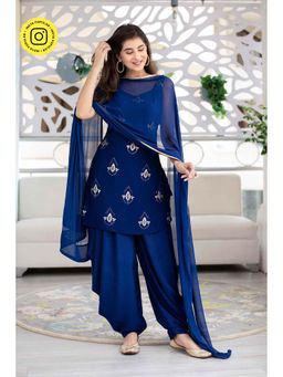 Label Shaurya Sanadhya - Deep Blue Patialla And Kurta With Dupatta (Set Of 3)