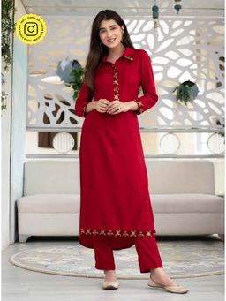 Label Shaurya Sanadhya - Maroon Sequin Work Kurta And Pant (Set Of 2)