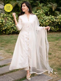 Label Shaurya Sanadhya - White A-Line Chanderi Kurta With Dupatta (Set Of 2)