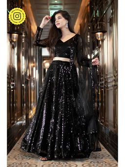 Label Shaurya Sanadhya - Black Lehenga And Choli With Dupatta (Set Of 3)