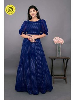 Label Shaurya Sanadhya - Ink Blue Ruffle Crop Top With Skirt (Set Of 2)