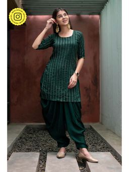 Label Shaurya Sanadhya - Bottle Green Zari Work Patiala And Kurta (Set Of 2)