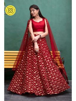 Label Shaurya Sanadhya - Deep Red Sequin & Zari Work Lehenga & Choli With Dupatta (Set Of 3)