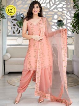 Label Shaurya Sanadhya - Peach Sequence Work Patiala And Kurta With Dupatta (Set of 3)