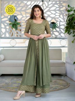 Label Shaurya Sanadhya - Olive Criss- Cross Indo Western Dress