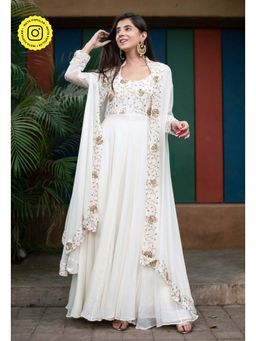 Label Shaurya Sanadhya - Off White Jacket Gown With Sequin And Zari Work (Set of 2)