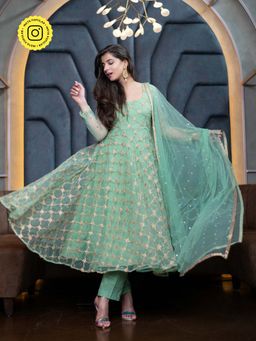 Label Shaurya Sanadhya - Mint Green Anarkali Set (Set of 3)