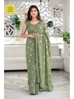 Label Shaurya Sanadhya - Olive Green Sequin Work Saree