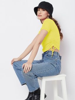 Uptownie - Women Knit Solid Tie Up Crop Top - Yellow