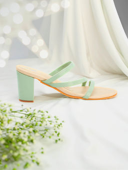 The Madras Trunk - Women Three Inch Block Heels in Green