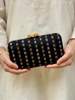 AMYRA - Black Palki Pure Kanchi Silk Clutch