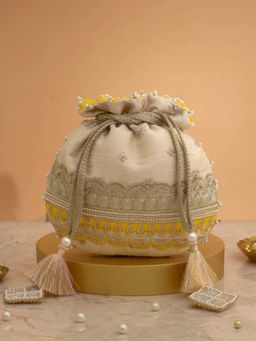AMYRA - Beige Vibha Embroidered Potli Bag