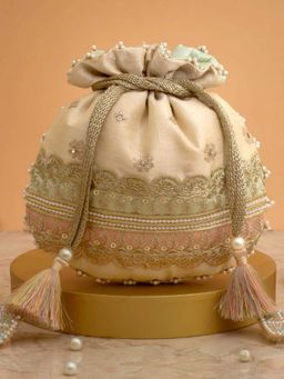 AMYRA - Beige Embroidered Potli Bag