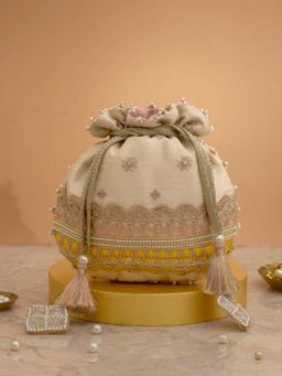 AMYRA - Beige Embroidered Potli Bag
