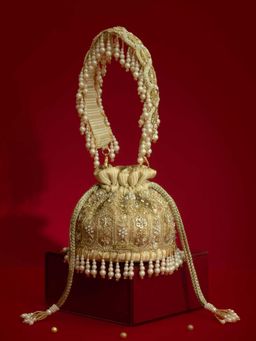 AMYRA - Gold Sajni Pearl Embroidered Mini Potli Bag