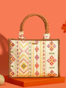 AMYRA - Beige Mirror Embroidered Handbag