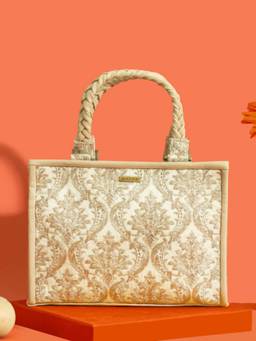 AMYRA - Beige Jaali Embroidered Handbag - Beige