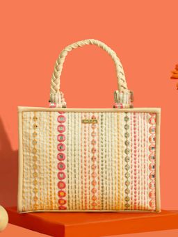 AMYRA - Beige Mirror Embroidered Handbag