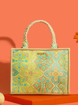 AMYRA - Green And Beige Thread Embroidered Handbag