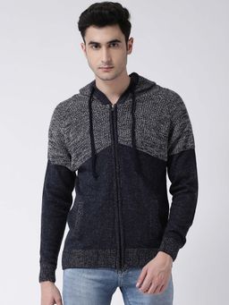 Club York - Men Navy Blue Colourblocked Sweater