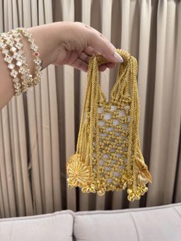 BOXWISH BY BHUMIKA - Jhoomar Dori Knot Cord Macrame Phone Mobile Bag - Gold