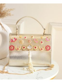 BOXWISH BY BHUMIKA - Kundan Tassel Embellishment Bags Leather Handbag Sling For Women - Maroon