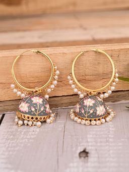 VIRAASI - Grey Handcrafted Meenakari Hoop Jhumka Earrings for Women and Girls